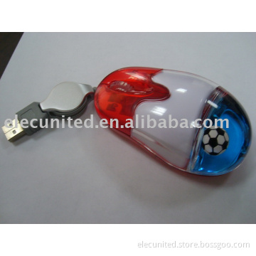 mini liquid optical mouse with retractable cable